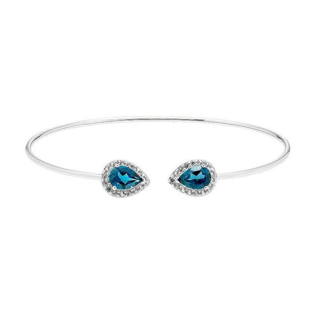 Sterling Silver London Blue Topaz & Lab-Created White Sapphire Halo Cuff Bracelet, Womens Product Image