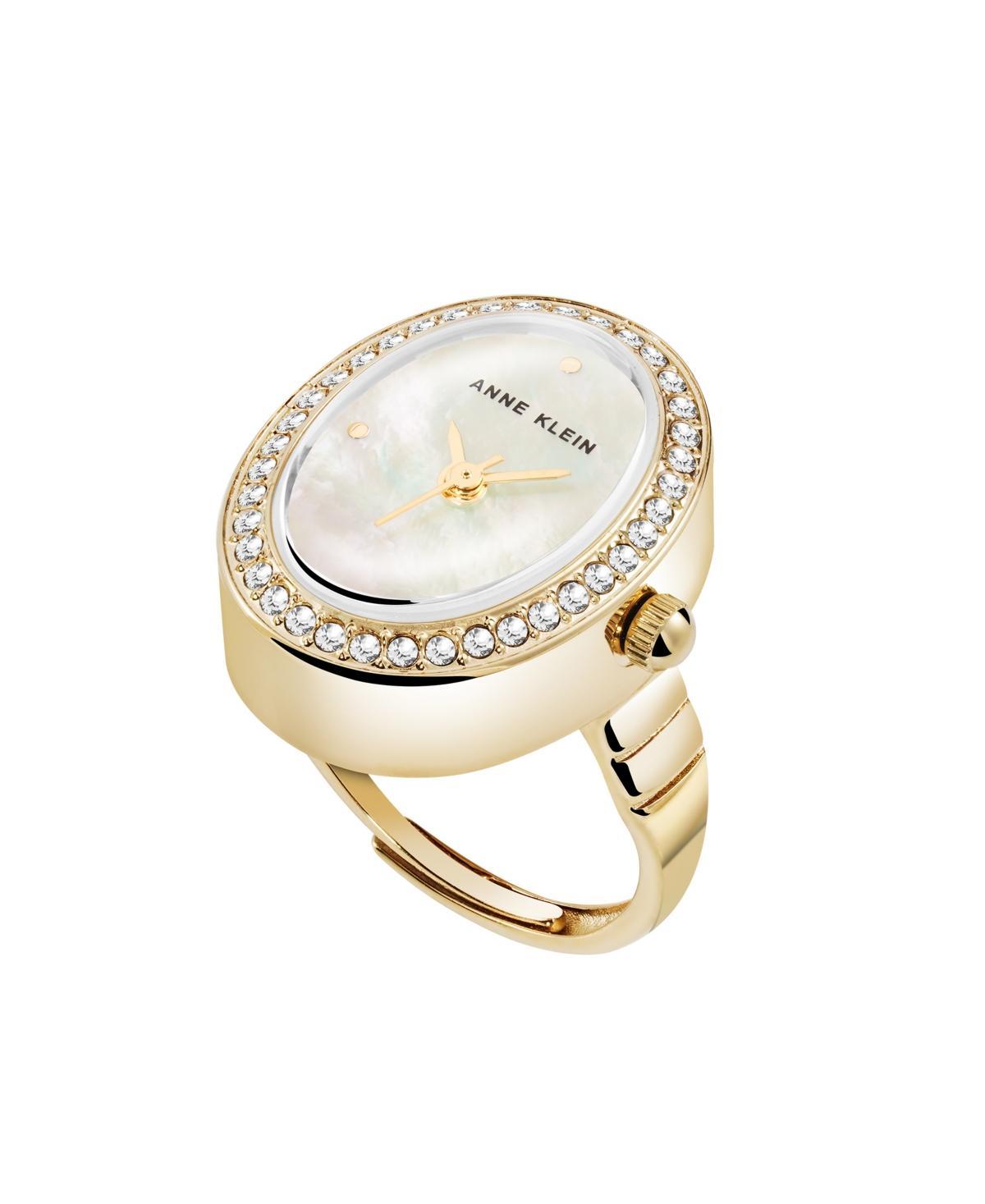 Anne Klein Womens Quartz White Mother of Pearl and Gold-Tone Alloy Metal Ring Watch, 17mm - White/Gold-Tone Product Image