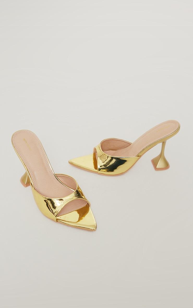  Gold Pu Patent Pointed Toe Square Mid Heeled Mules Product Image