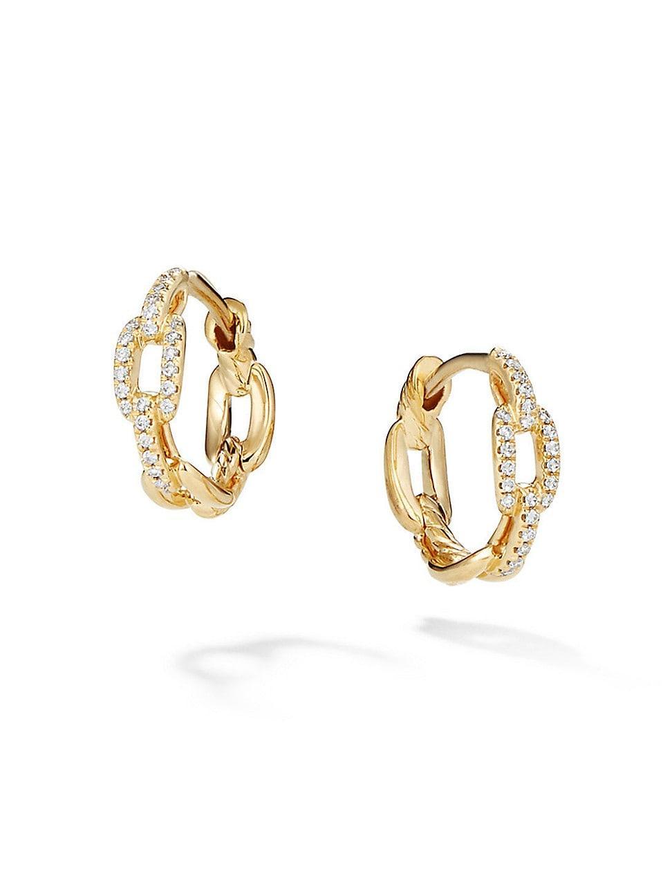 Womens Stax Chain Link Huggie Hoop Earrings in 18K Yellow Gold with Pav Diamonds Product Image