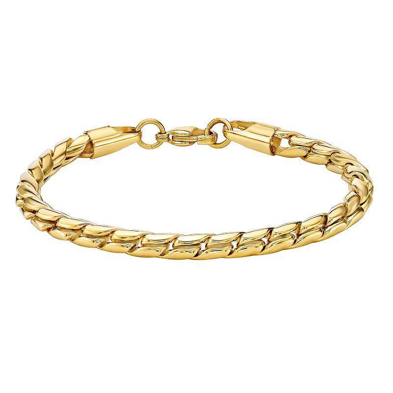 Mens LYNX Stainless Steel Gold Tone Ion Plated 4.5mm Twist Chain Bracelet Yellow Product Image