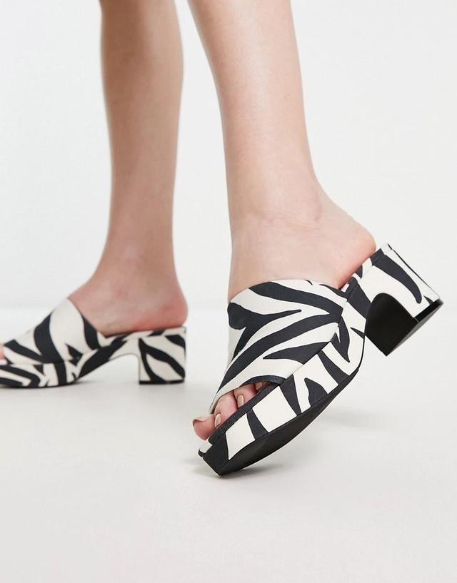 Monki zebra print mid chunky heeled platform mules Product Image