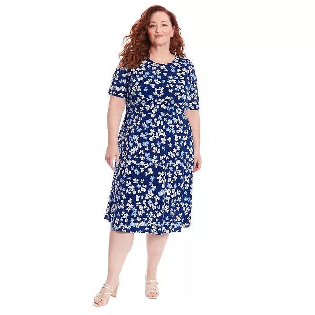 Plus Size London Times Elbow Sleeve Midi Dress, Womens Rose Ivory Product Image