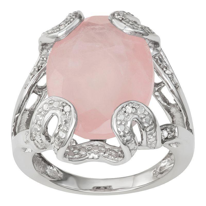 Jewelexcess Sterling Silver Rose Quartz & Diamond Accent Ring, Womens Product Image