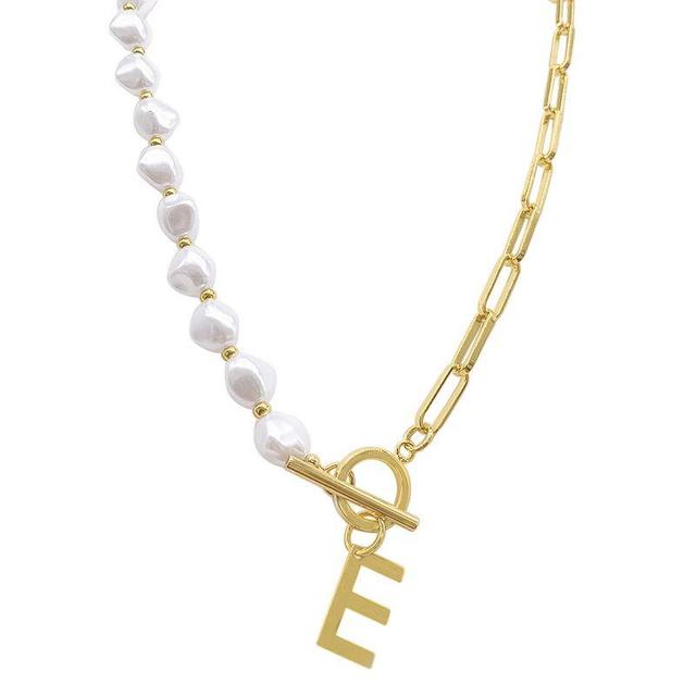 Adornia Simulated Pearl & Paperclip Chain Initial Toggle Necklace, Womens, Gold Tone Y Product Image