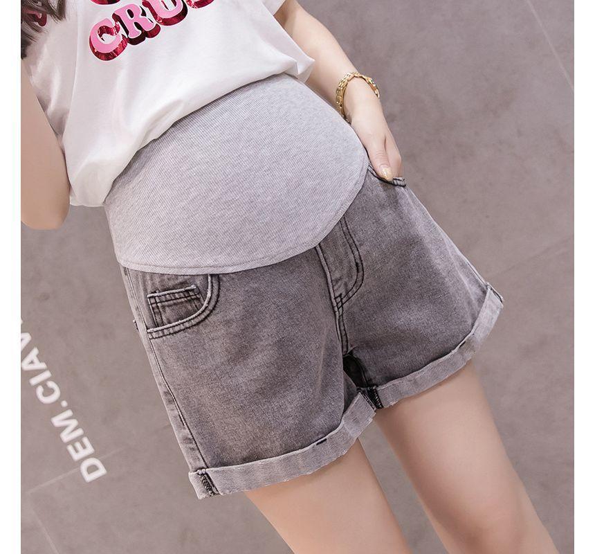 Maternity High Waist Washed Denim Shorts Product Image