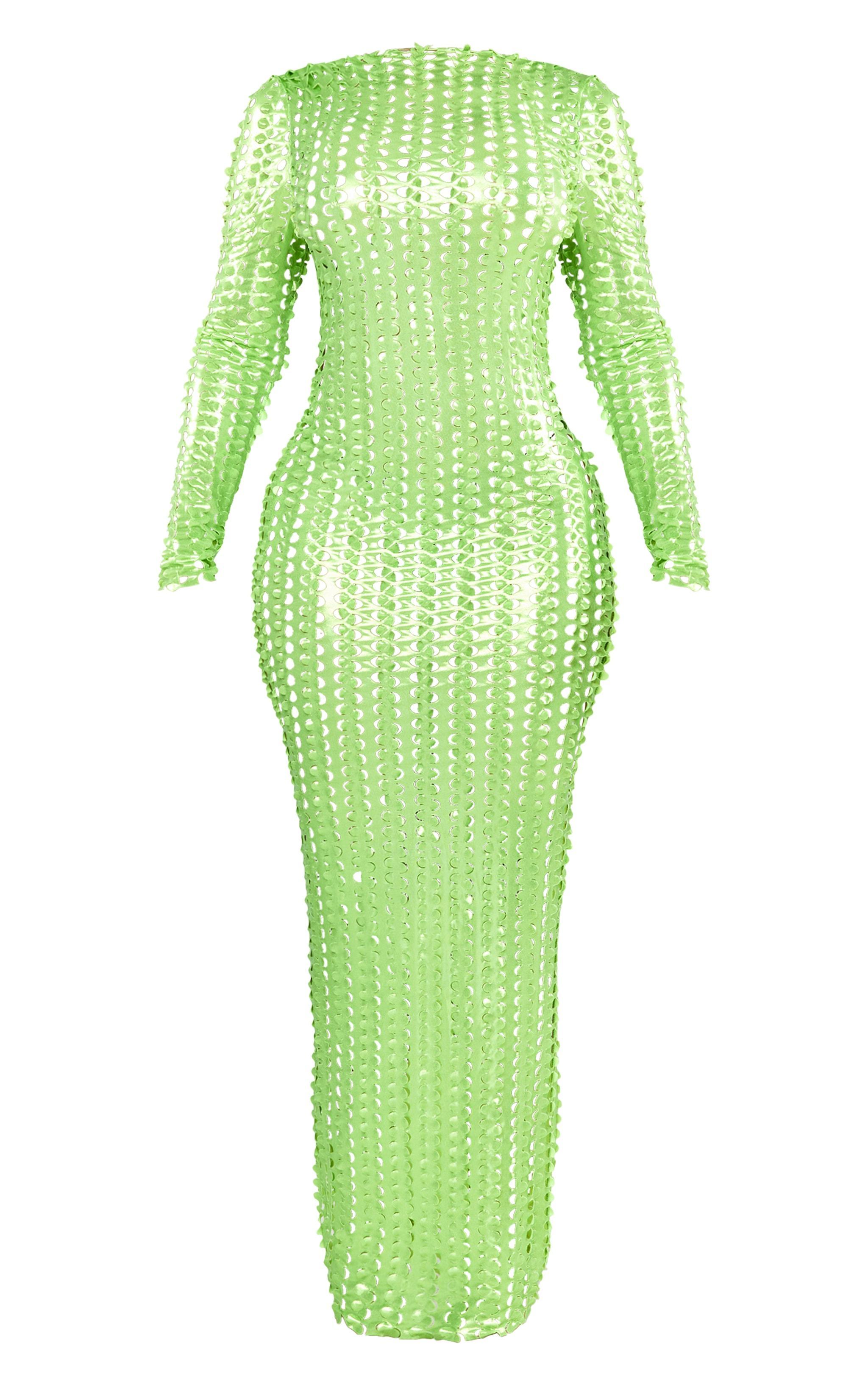 Shape Neon Green Textured Detail Long Sleeve Maxi Dress Product Image