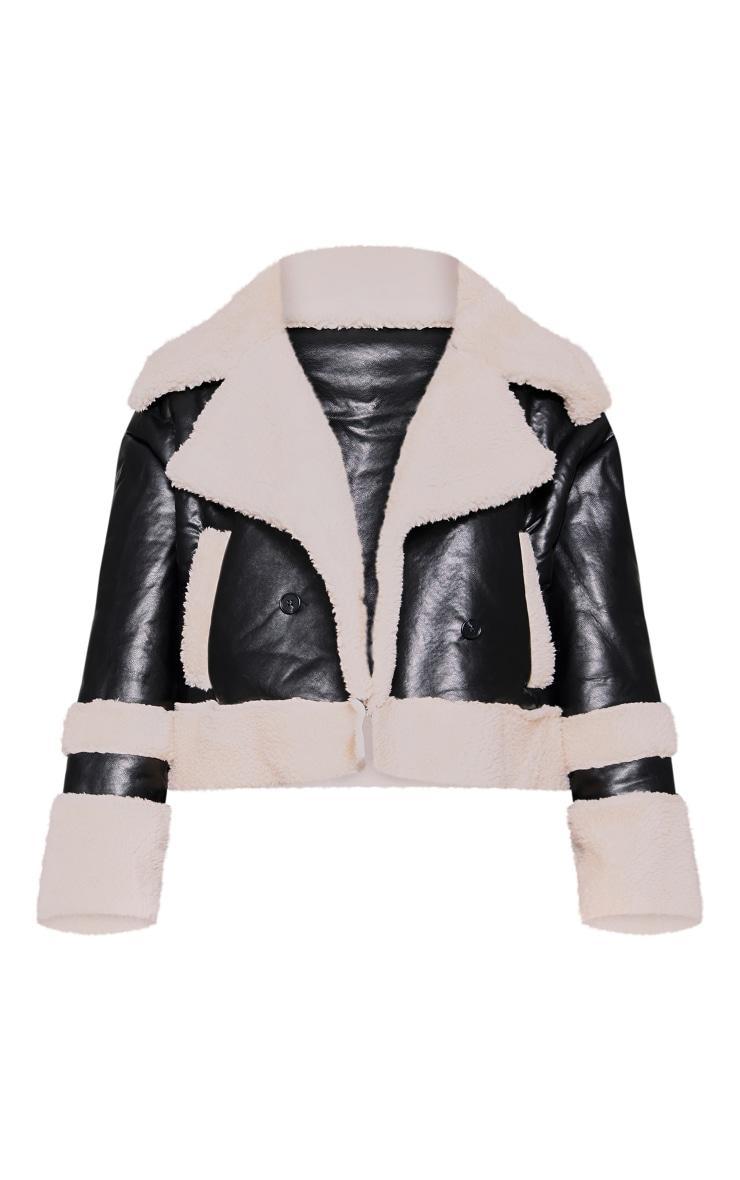 Plus Black Faux Leather Faux Fur Trim Coat Product Image