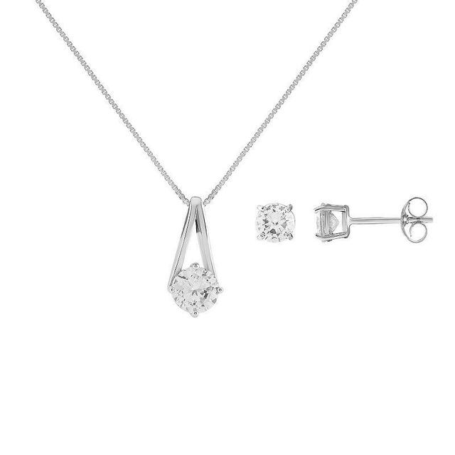 PRIMROSE Sterling Silver Cubic Zirconia Drop Pendant Necklace & Stud Earrings, Womens Sterling Clear Product Image