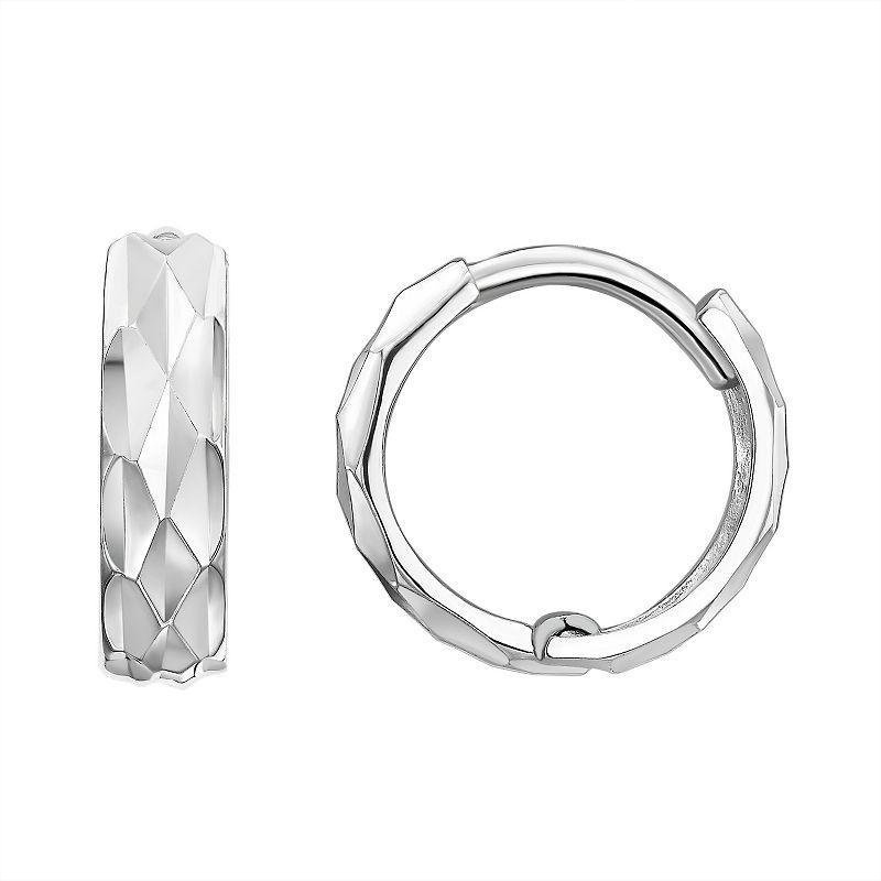 Forever 14K White Gold Textured Huggie Hoop Earrings, Womens, Multicolor Product Image