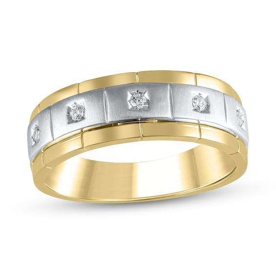 Men's 1/10 CT. T.w. Diamond Rectangle Station Five Stone Band in 10K Two-Tone Gold Product Image