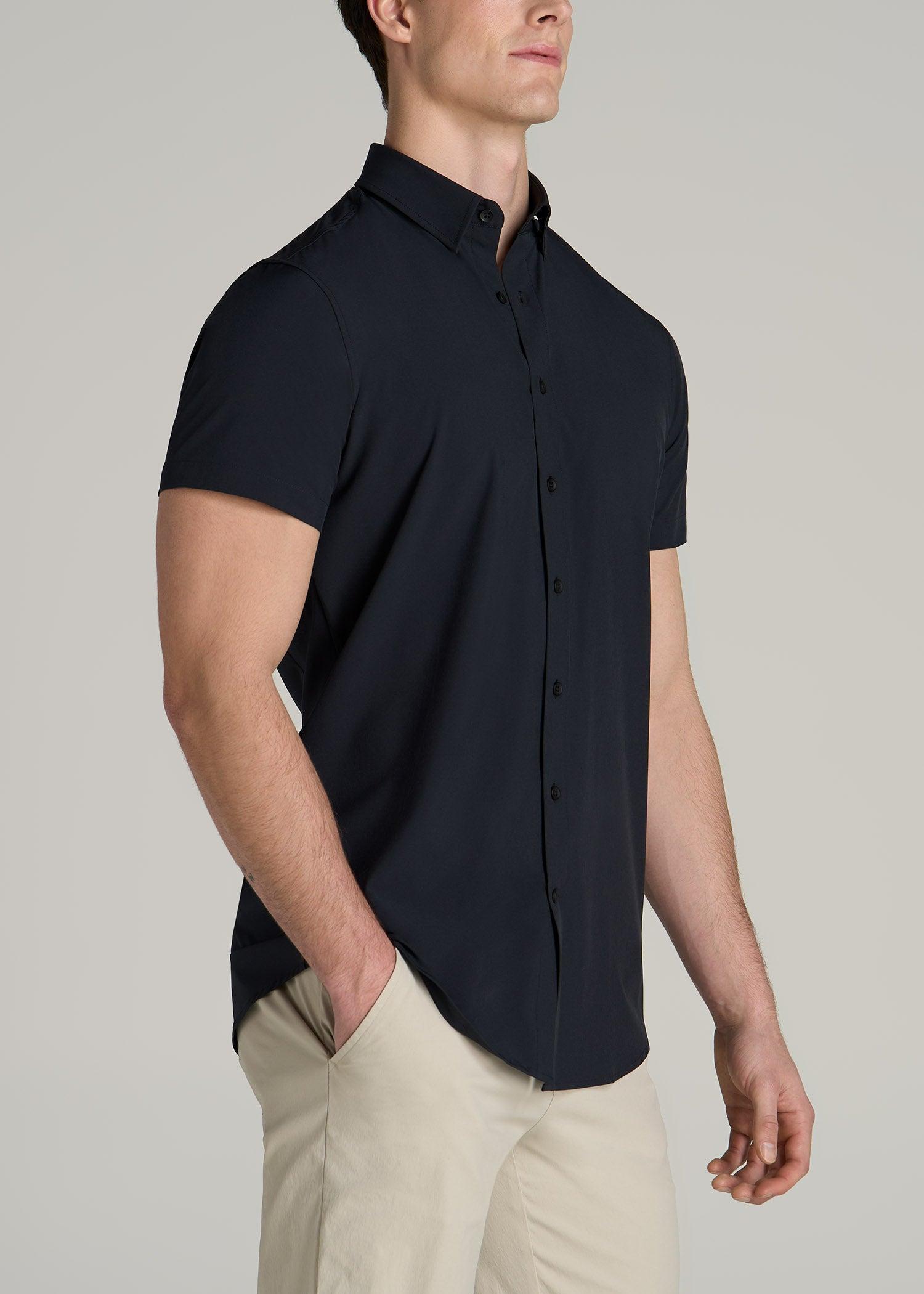 Short Sleeve Traveler Stretch Button Shirt for Tall Men in Black Male Product Image