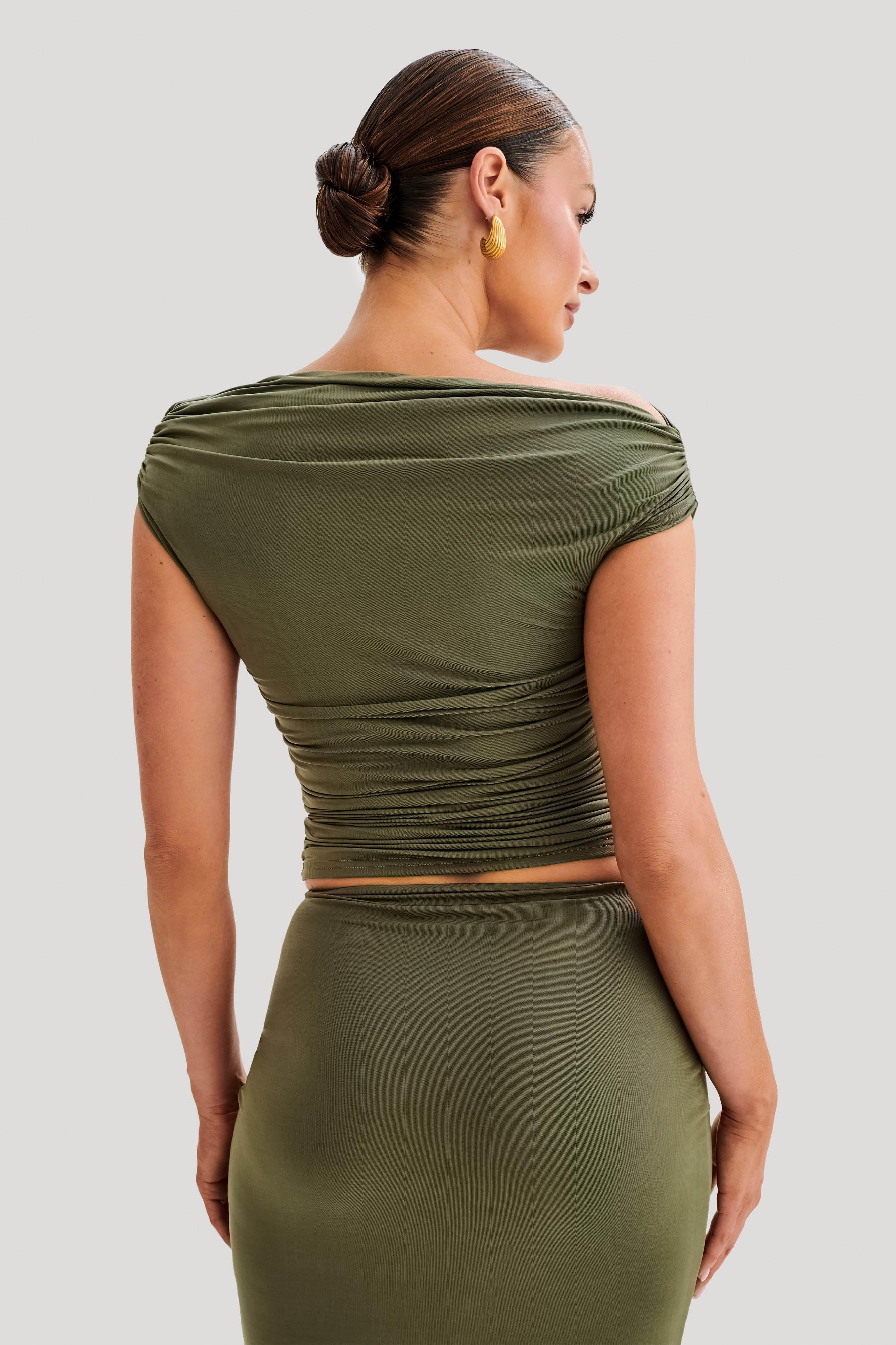 Alayna Slinky Ruched Top - Olive Product Image