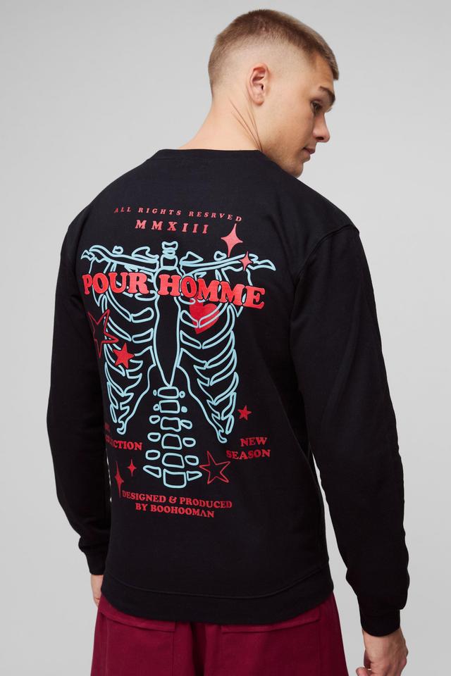 Oversized Puff Print Skeleton Graphic Sweatshirt | boohooMAN USA Product Image