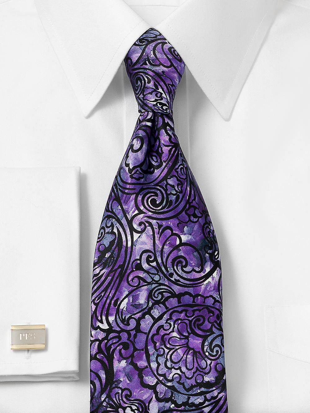 Paisley Printed Italian Silk Tie - Purple Product Image