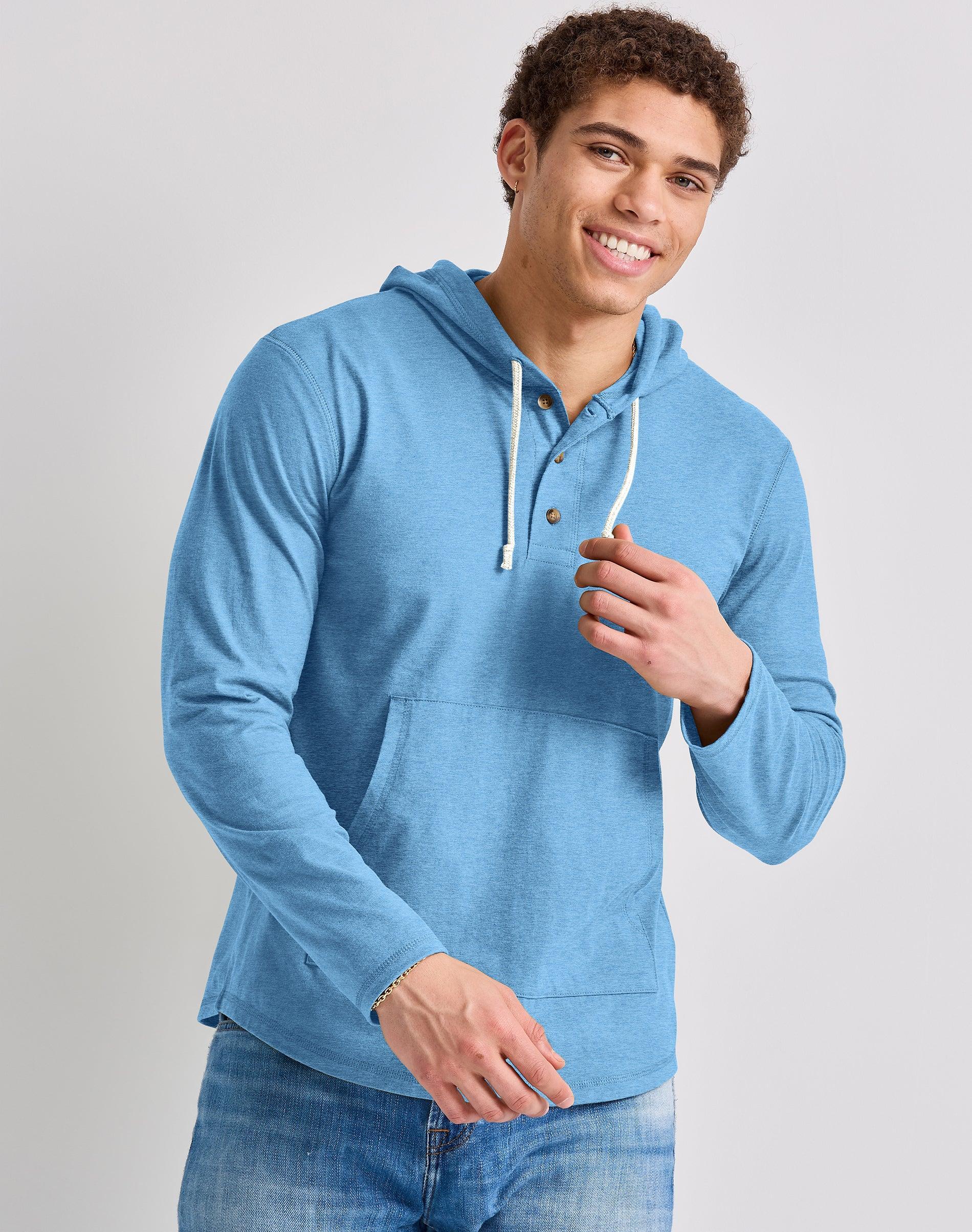 Hanes Originals Mens Tri-Blend Henley Hoodie Red River Clay Heather M Product Image