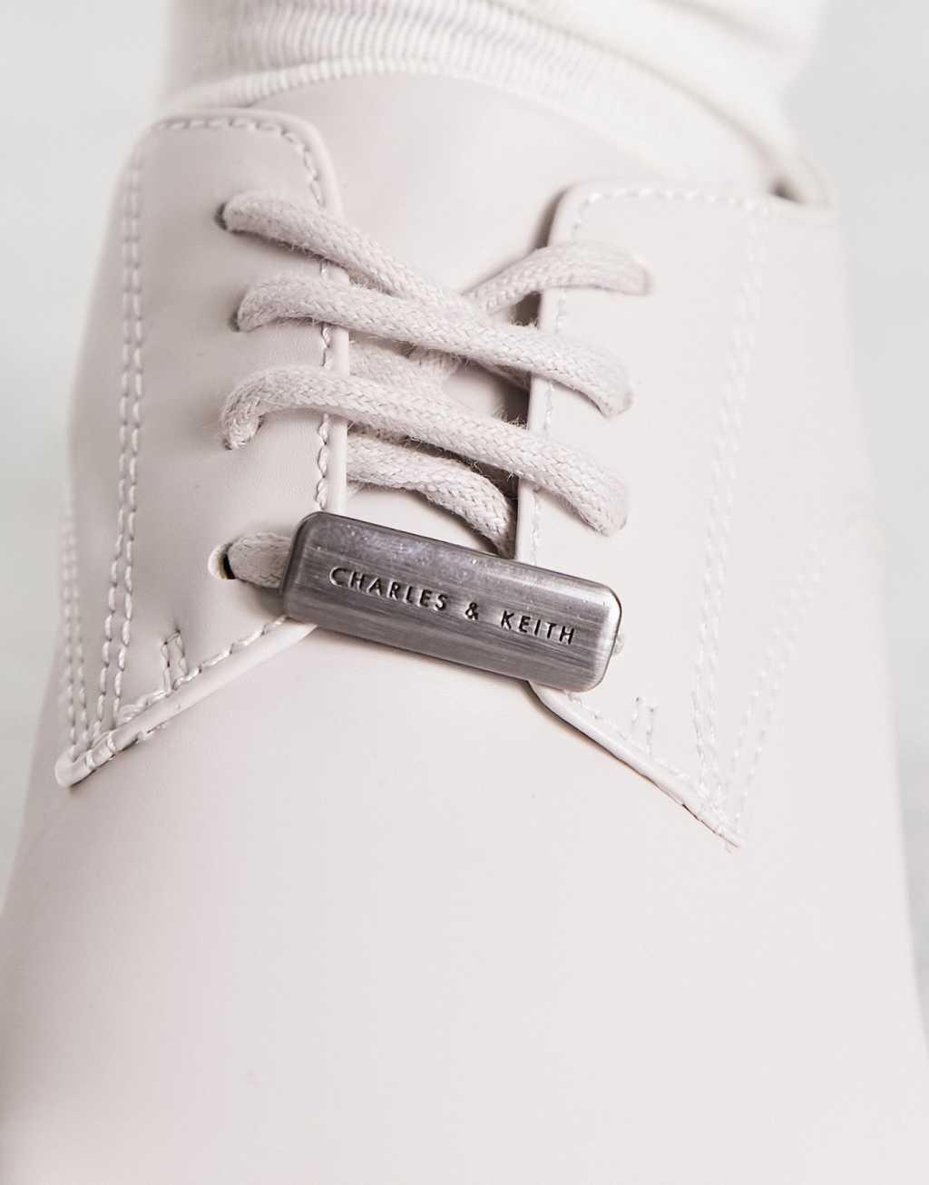 Charles and Keith square toe lace up shoes in off white Product Image