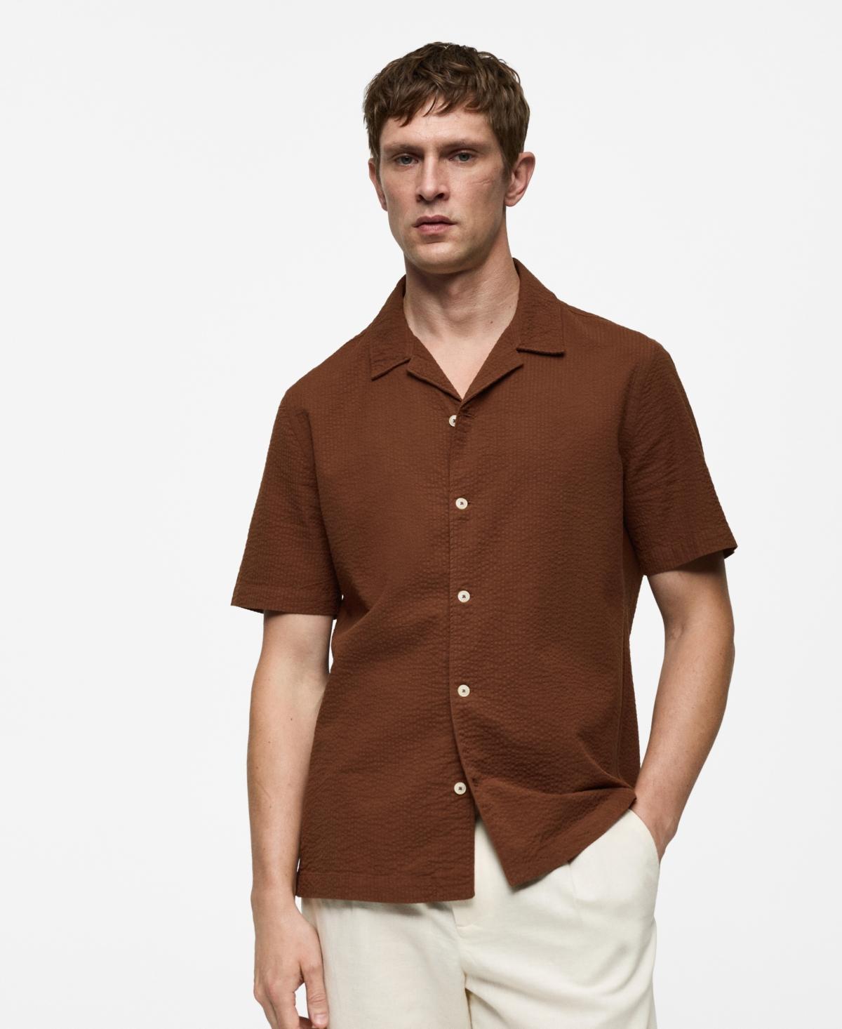 Mango Mens Regular Fit Seersucker Cotton Shirt Product Image