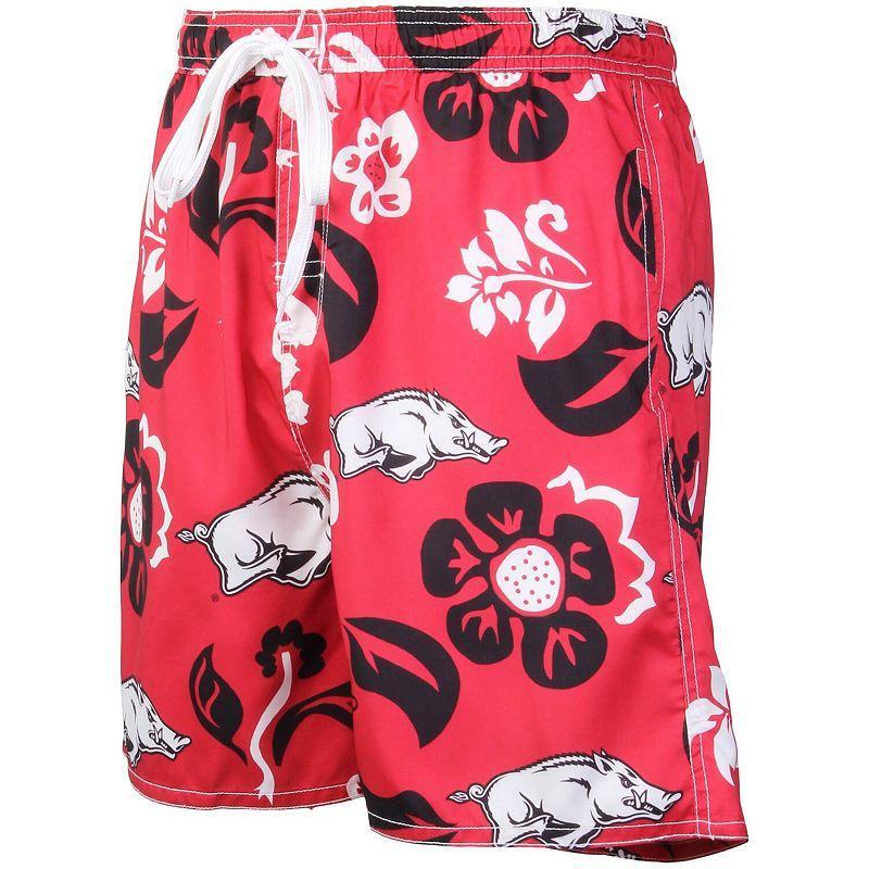 Mens Wes & Willy Cardinal Arkansas Razorbacks Floral Volley Logo Swim Trunks Product Image