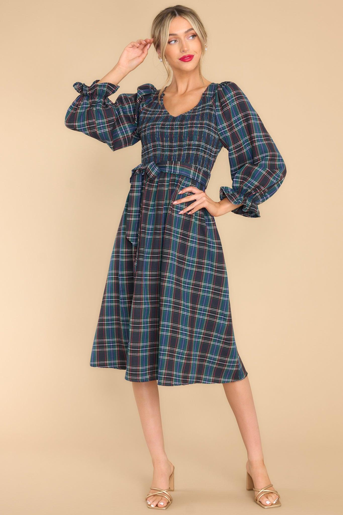 All Spruced Up Black Multi Plaid Midi Dress Product Image