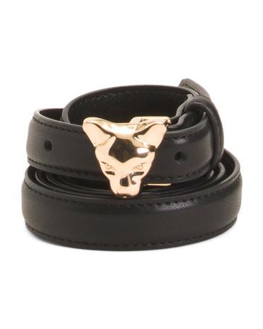 Leather Skinny Panther Buckle Belt For Women Product Image