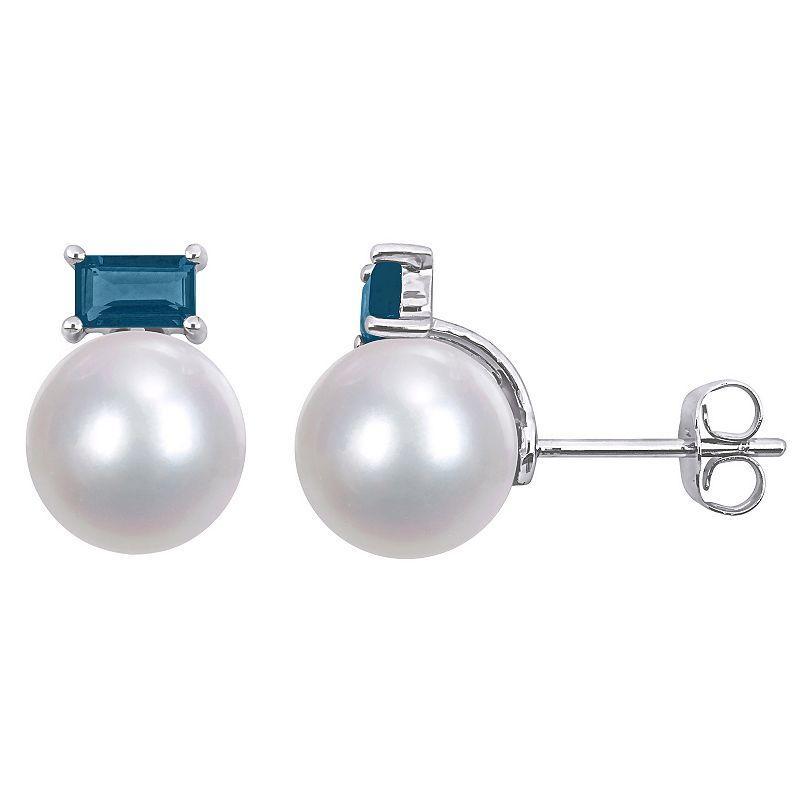 Stella Grace 10k White Gold Freshwater Cultured Pearl & Blue Topaz Stud Earrings, Womens, Multicolor Product Image