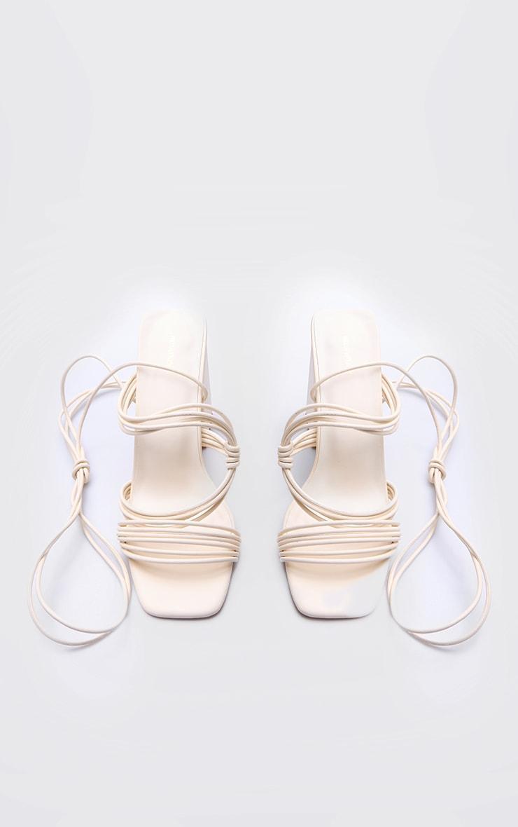 Cream PU Square Toe Strappy Lace Up Block Heeled Sandals product image