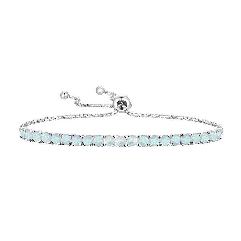 Sterling Silver Lab-Created Opal Bolo Bracelet, Womens Product Image