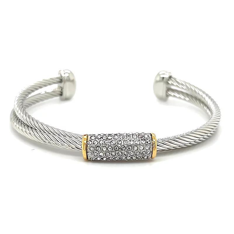 Juvell Two-Tone 18k Gold Plated Cubic Zirconia Cylinder Cuff Bracelet, Womens, Two Tone Product Image