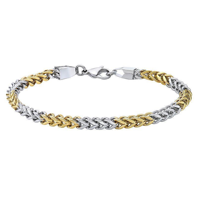 Mens LYNX Two-Tone Stainless Steel Gold Tone Ion Plated Foxtail Chain Bracelet Multicolor Product Image