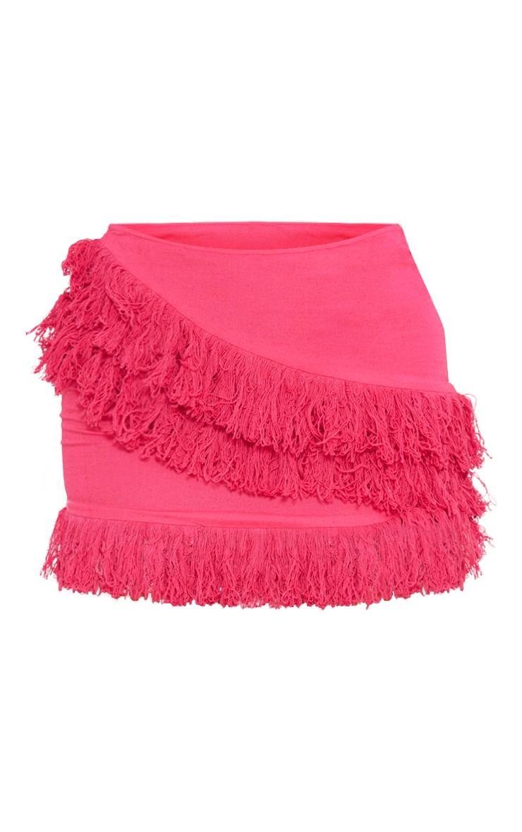 Hot Pink Linen Look Tassel Front Mini Skirt Product Image