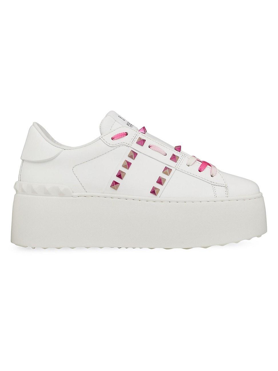 Womens Flatform Rockstud Untitled Calfskin Sneakers with Multicolored Studs Product Image