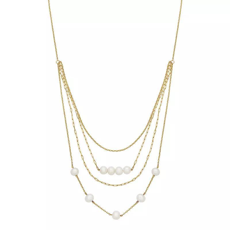 18k Gold Over Silver Cultured Freshwater Pearl Layered Necklace, Womens Gold Tone Product Image