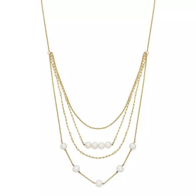 18k Gold Over Silver Cultured Freshwater Pearl Layered Necklace, Womens Gold Tone Product Image