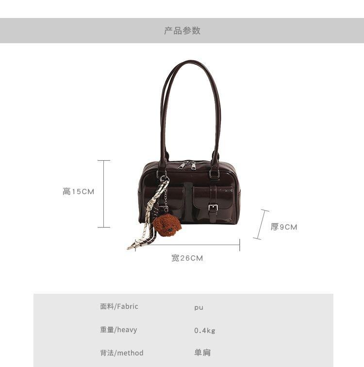 Multi-Pocket Faux Leather Tote Bag / Bag Charm / Set Product Image