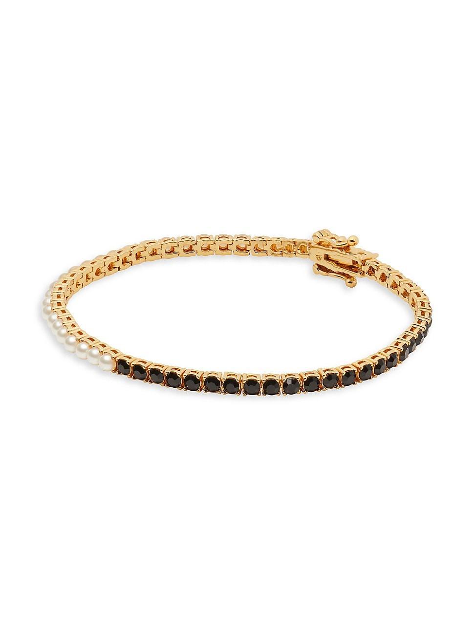 Womens Goldtone, Glass Crystal & Imitation Pearl Tennis Bracelet Product Image