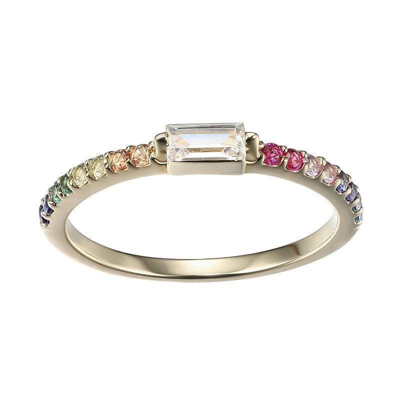 18k Gold Over Sterling Silver Rainbow Multi Gemstone Ring, Womens Gold Tone Product Image