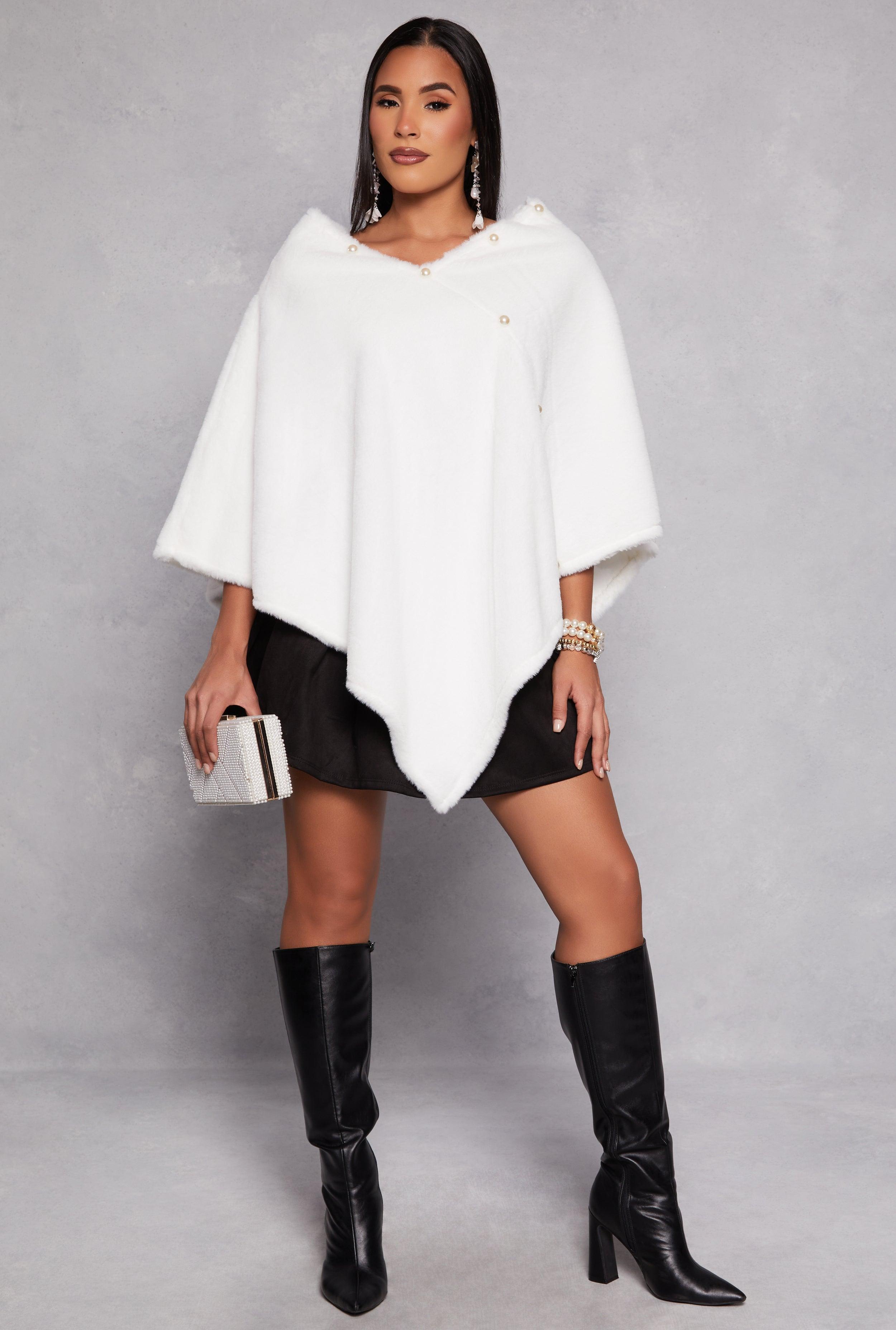 Faux Pearl Trim Poncho Female Product Image