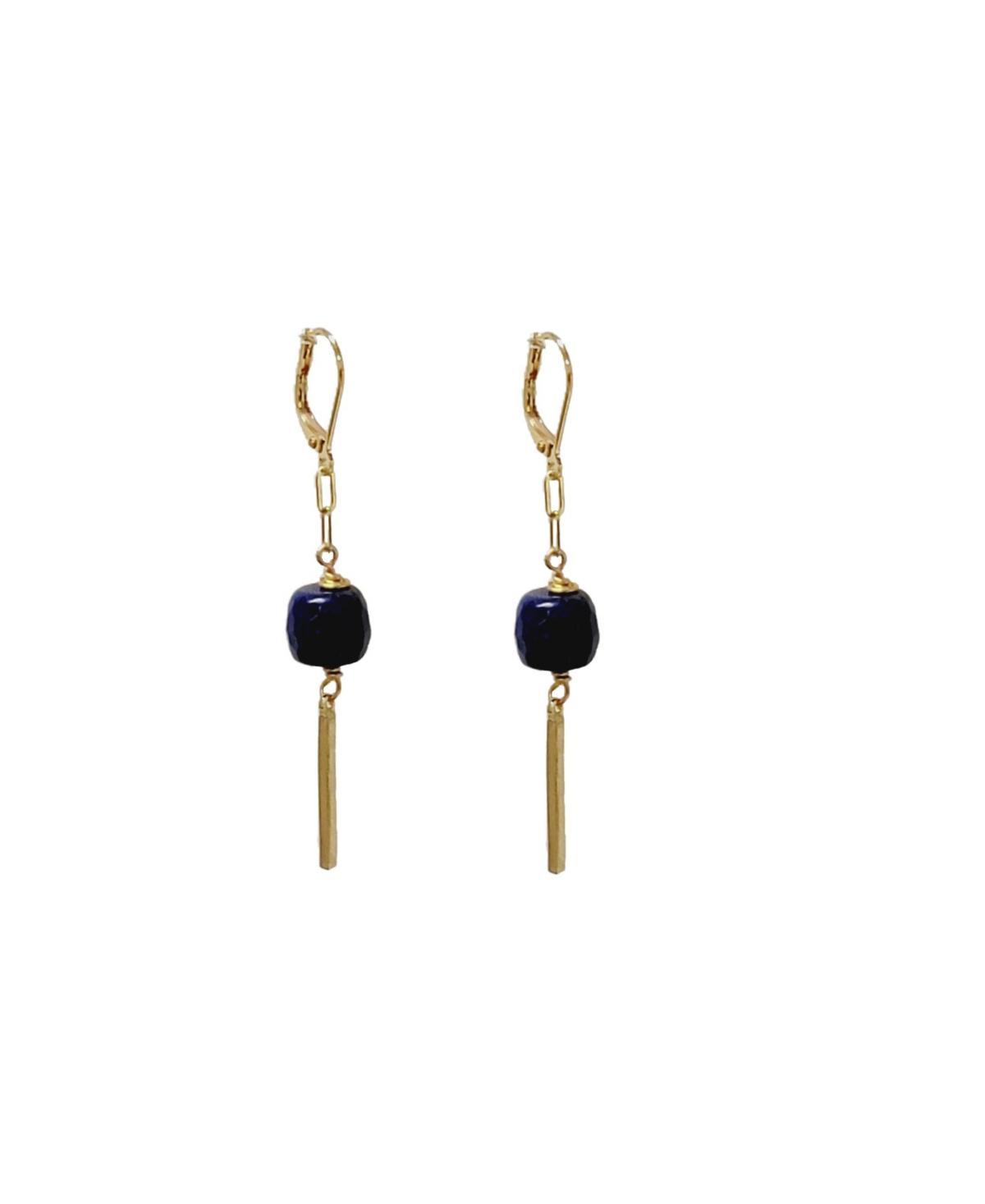 Womens Bar Drop Earrings with Blue Lapis Stones Product Image