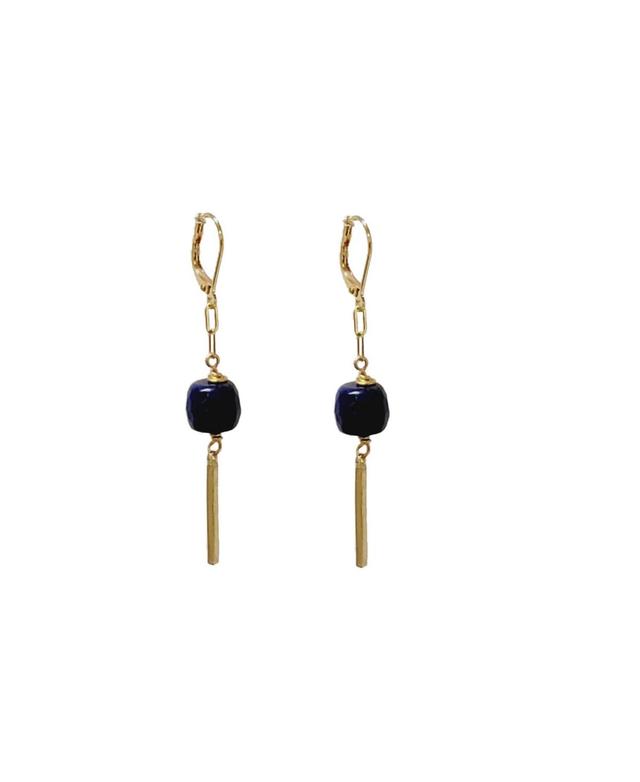 Womens Bar Drop Earrings with Blue Lapis Stones Product Image