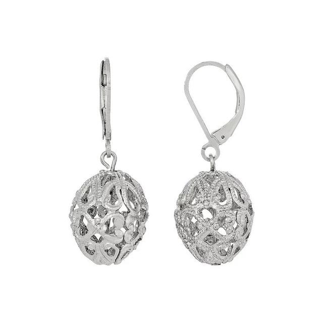 1928 Silver Tone Round Filigree Leverback Earrings, Womens, Grey Product Image