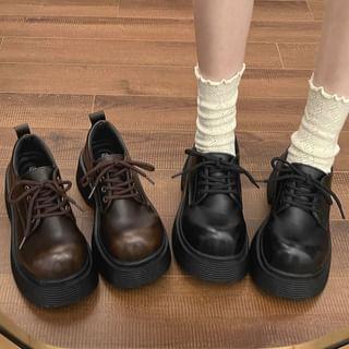 Lace-Up Platform Chunky Heel Derby Shoes Product Image