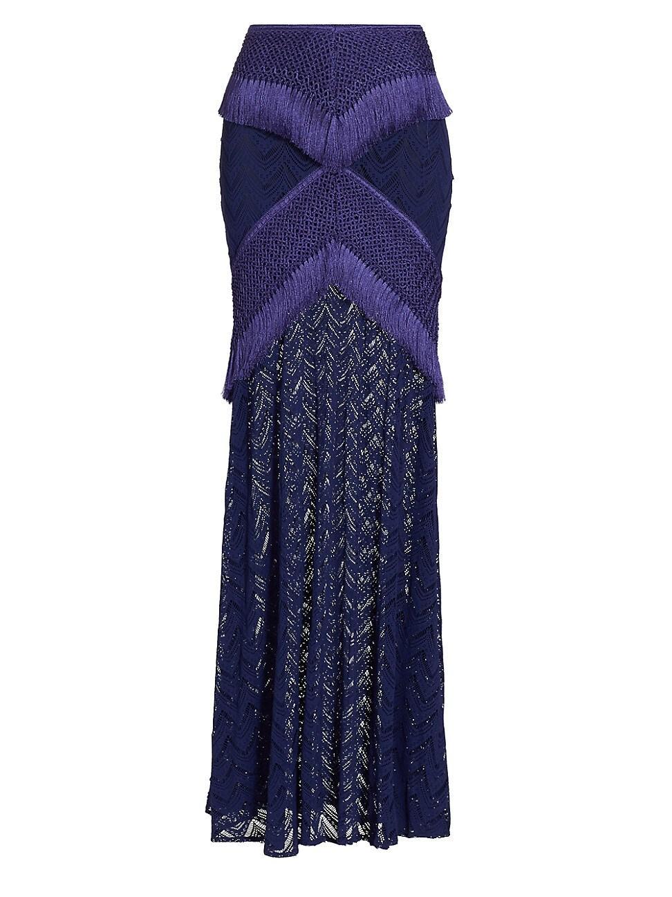 Womens Fringe & Lace Maxi Skirt Product Image