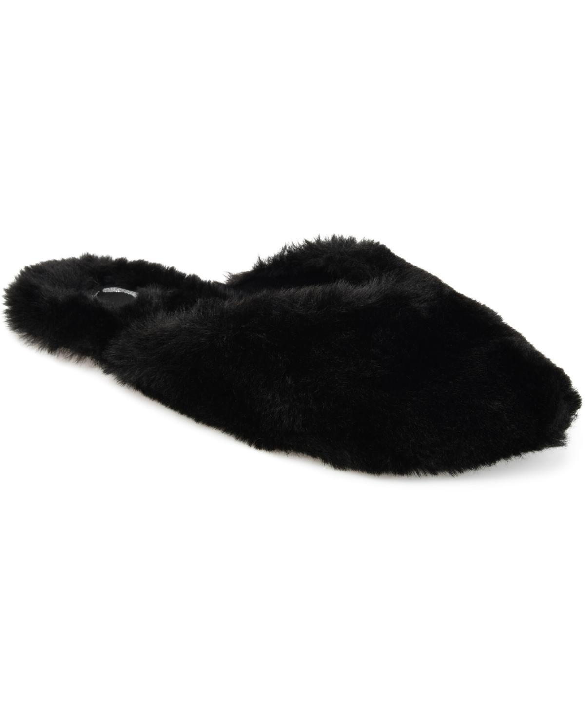 Journee Collection Sundown Womens Faux-Fur Slippers Black Product Image