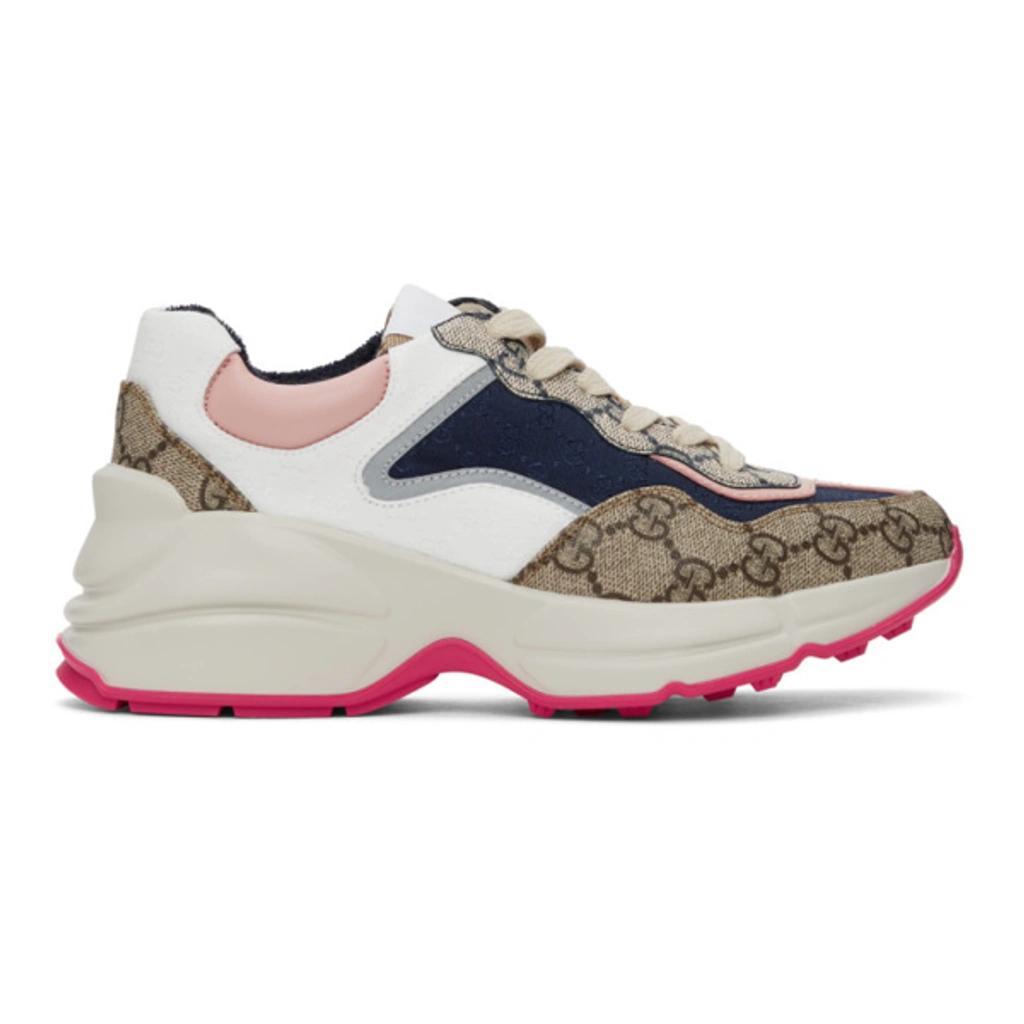 Gg Rhyton Leather-trimmed Sneakers In Multi Blue Product Image