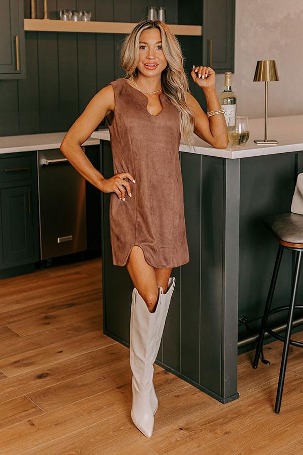 Downtown Broadway Faux Suede Mini Dress In Brown Product Image