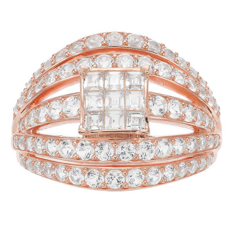 14k Rose Gold 2 Carat T.W. Diamond Multi Row Ring, Womens White Product Image