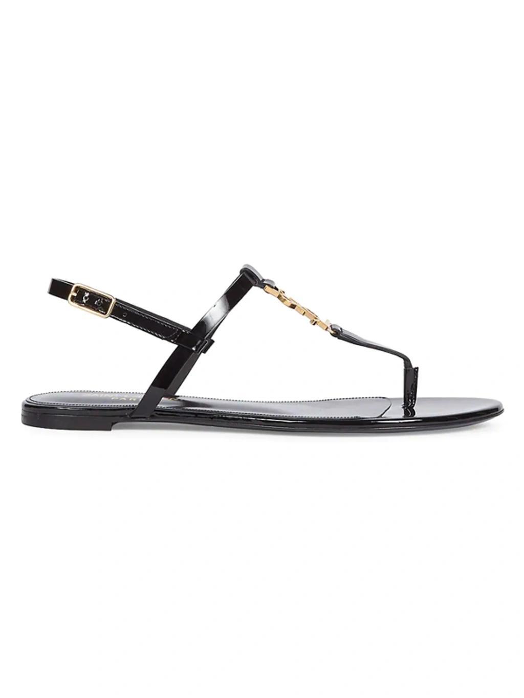 SAINT LAURENT Cassandra Patent Leather Slingback Thong Sandals In Black Product Image