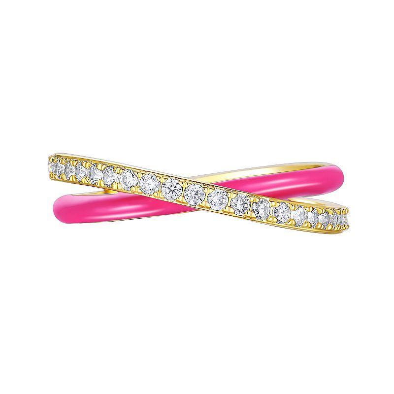 Enamorata Pink Enamel & Cubic Zirconia Crossover Ring, Womens Gold Tone Pink Product Image