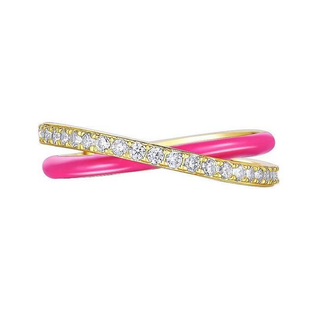 Enamorata Pink Enamel & Cubic Zirconia Crossover Ring, Womens Gold Tone Pink Product Image